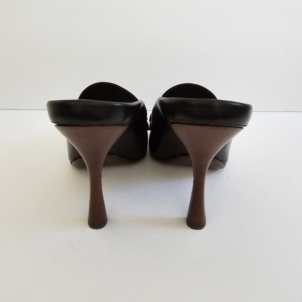 Tod's Leather Mocassin Pointed Toe High Heel Mules Size 39.5 Black - Picture 6 of 10